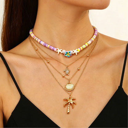 Layered Shell Pearl Starfish Pendant Bohemian Necklace – product view 13