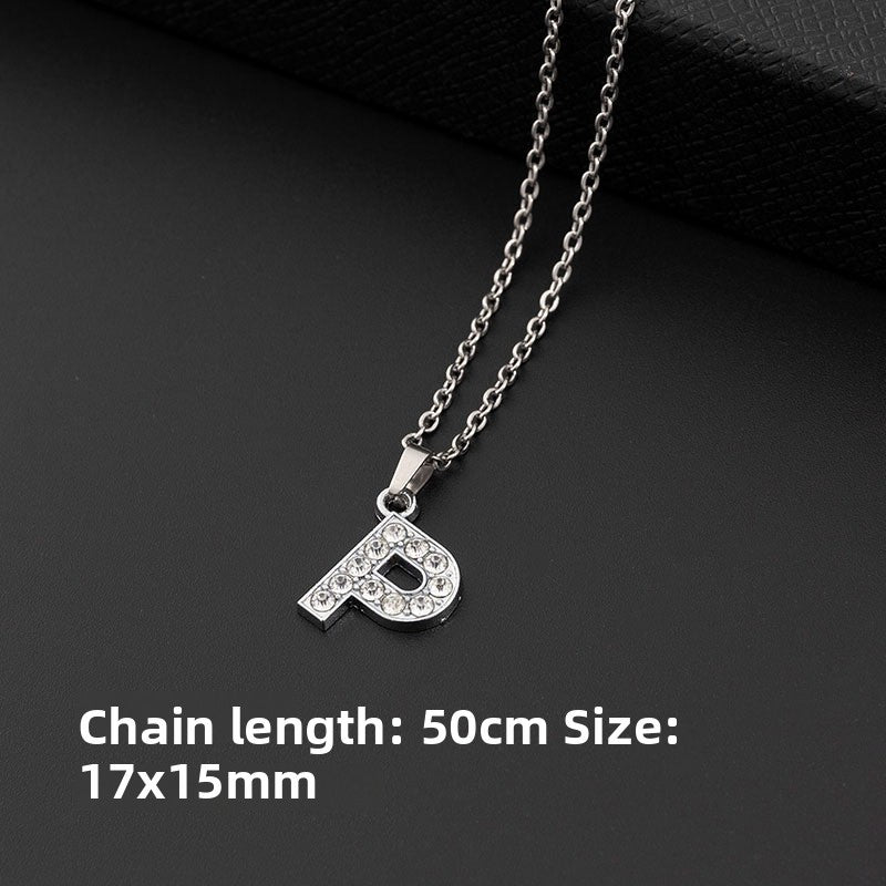 Stainless Steel Letter Necklace with Crystal Pendant – product view 21