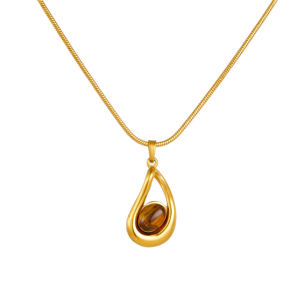 Tiger Eye-Style Teardrop Pendant Necklace – product view 5