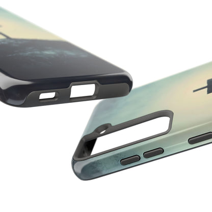 Christian phone case with serene cross design, close-up of durable edges and button cutouts