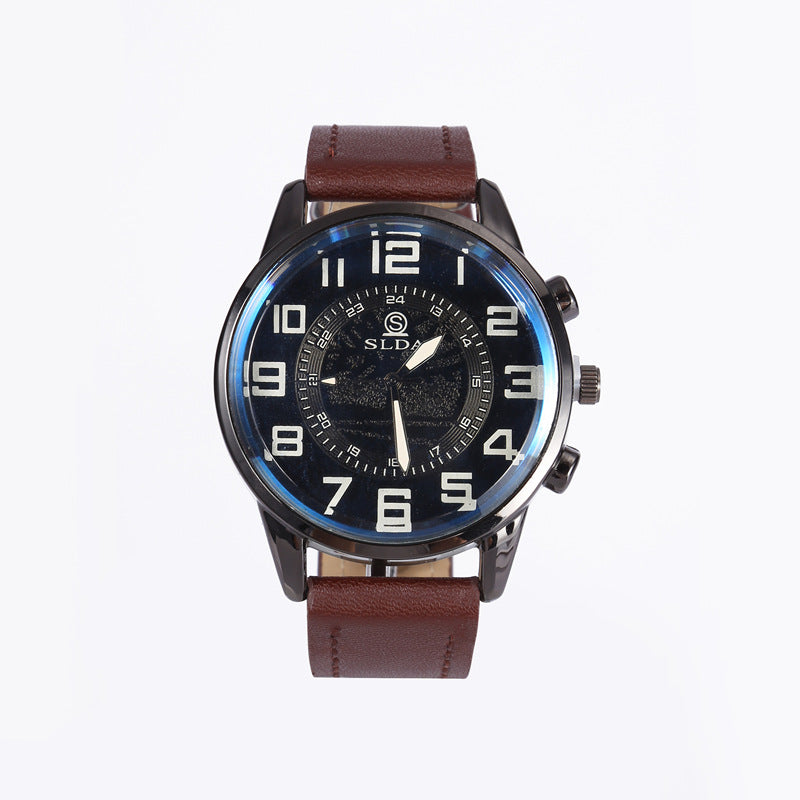 Men's Retro Leather-Strap Quartz Watch – product view 11