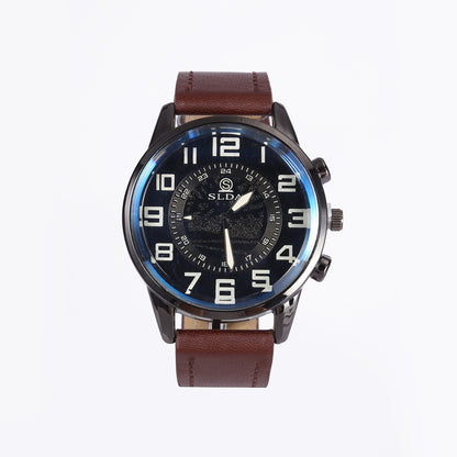 Men's Retro Leather-Strap Quartz Watch – product view 11