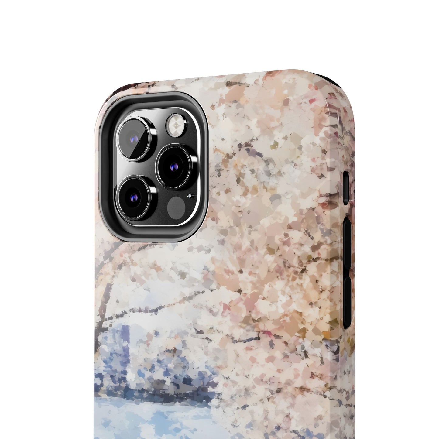 Close-up of phone case with abstract pastel watercolor nature landscape design