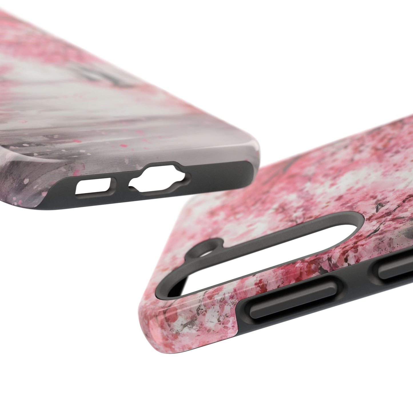Pink floral abstract phone case with precise cutouts and smooth glossy finish