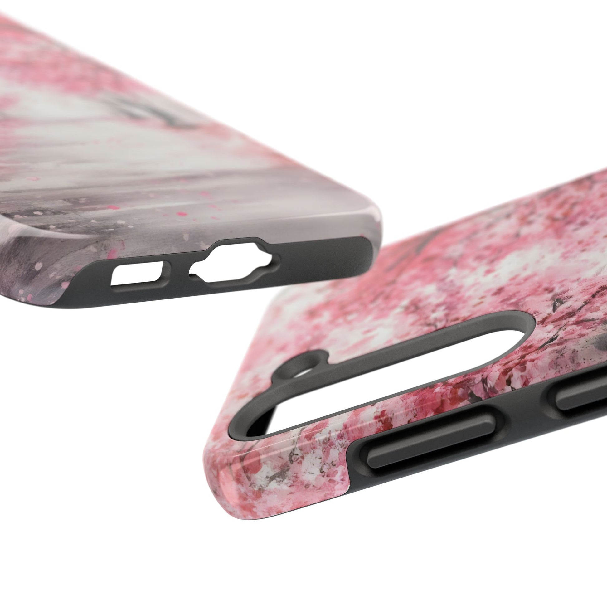 Pink floral abstract phone case with precise cutouts and smooth glossy finish