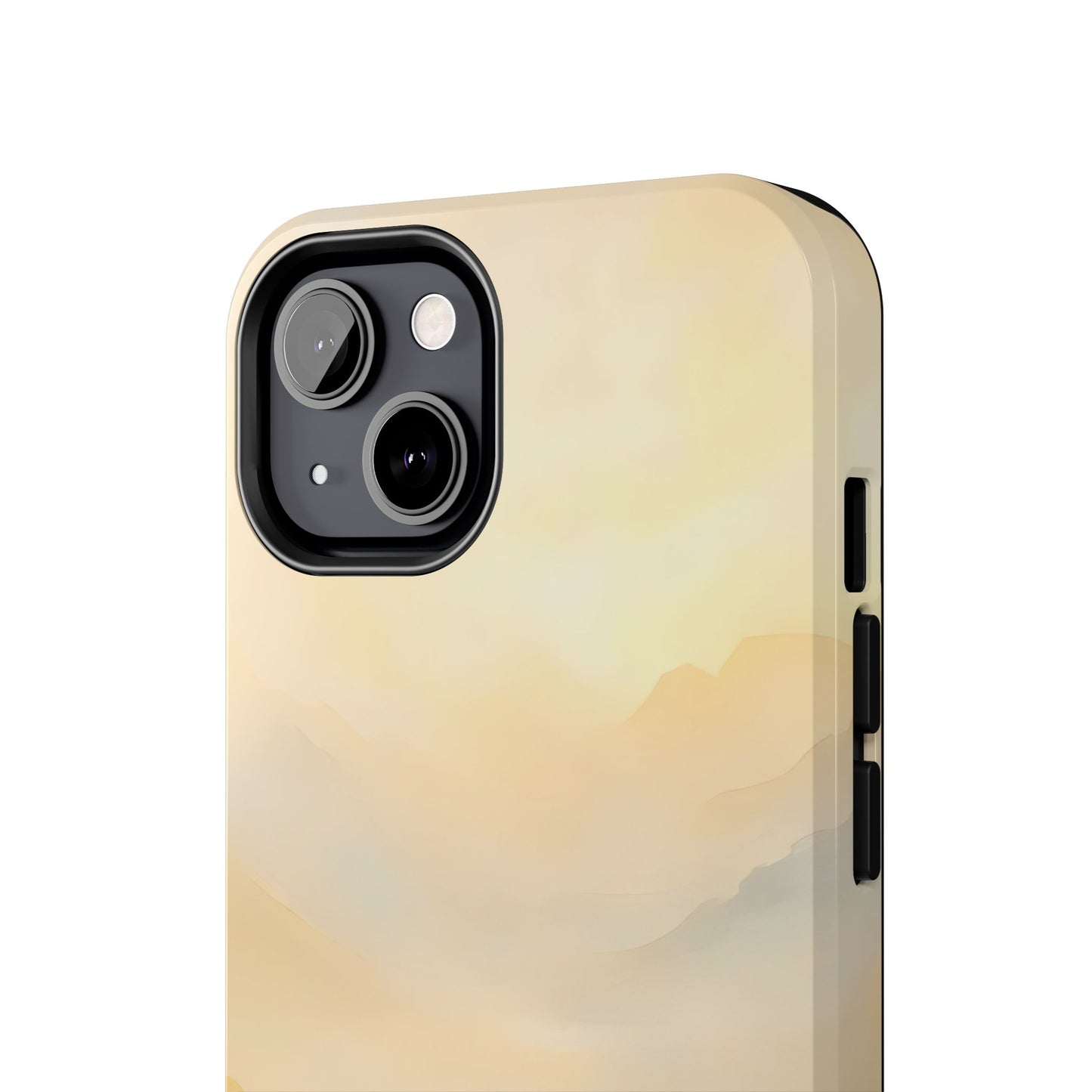 Pastel mountains phone case with soft yellow and beige gradient, minimalist art design