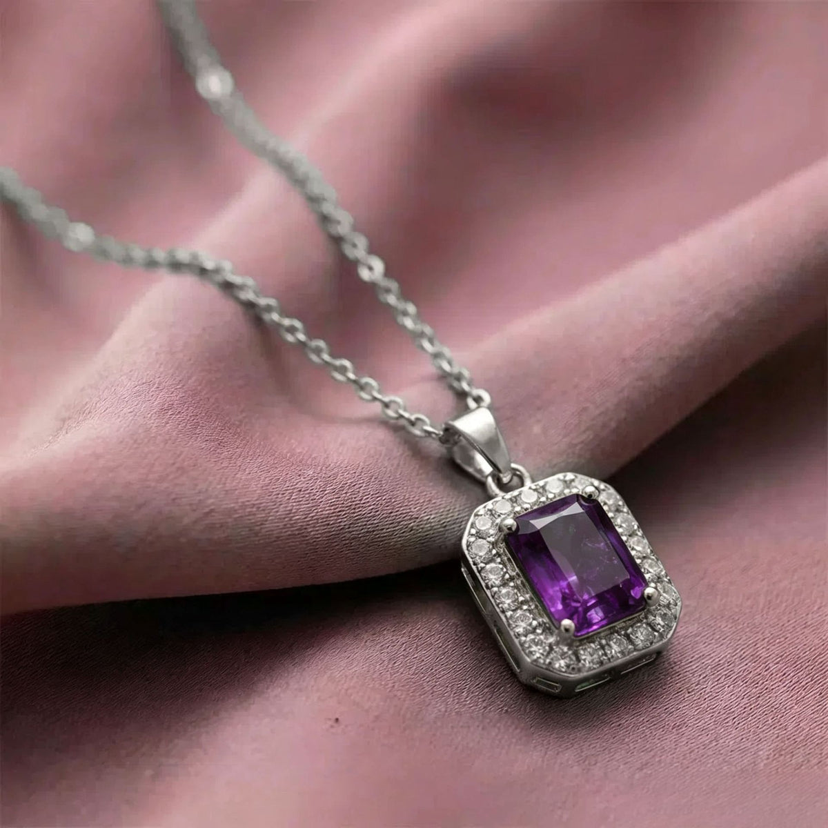 Square Crystal Geometric Necklace with Cross Chain – product view 1