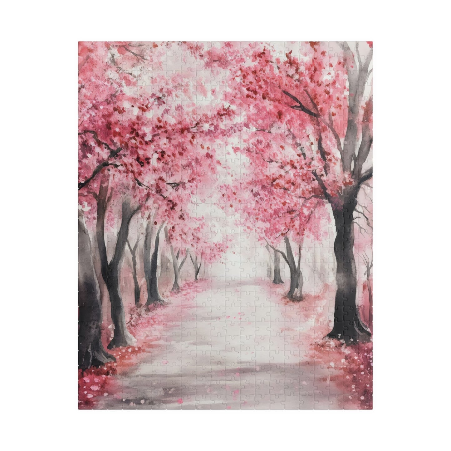 Pink Cherry Blossom Path Scenic Jigsaw Puzzle — alternate puzzle product image 4
