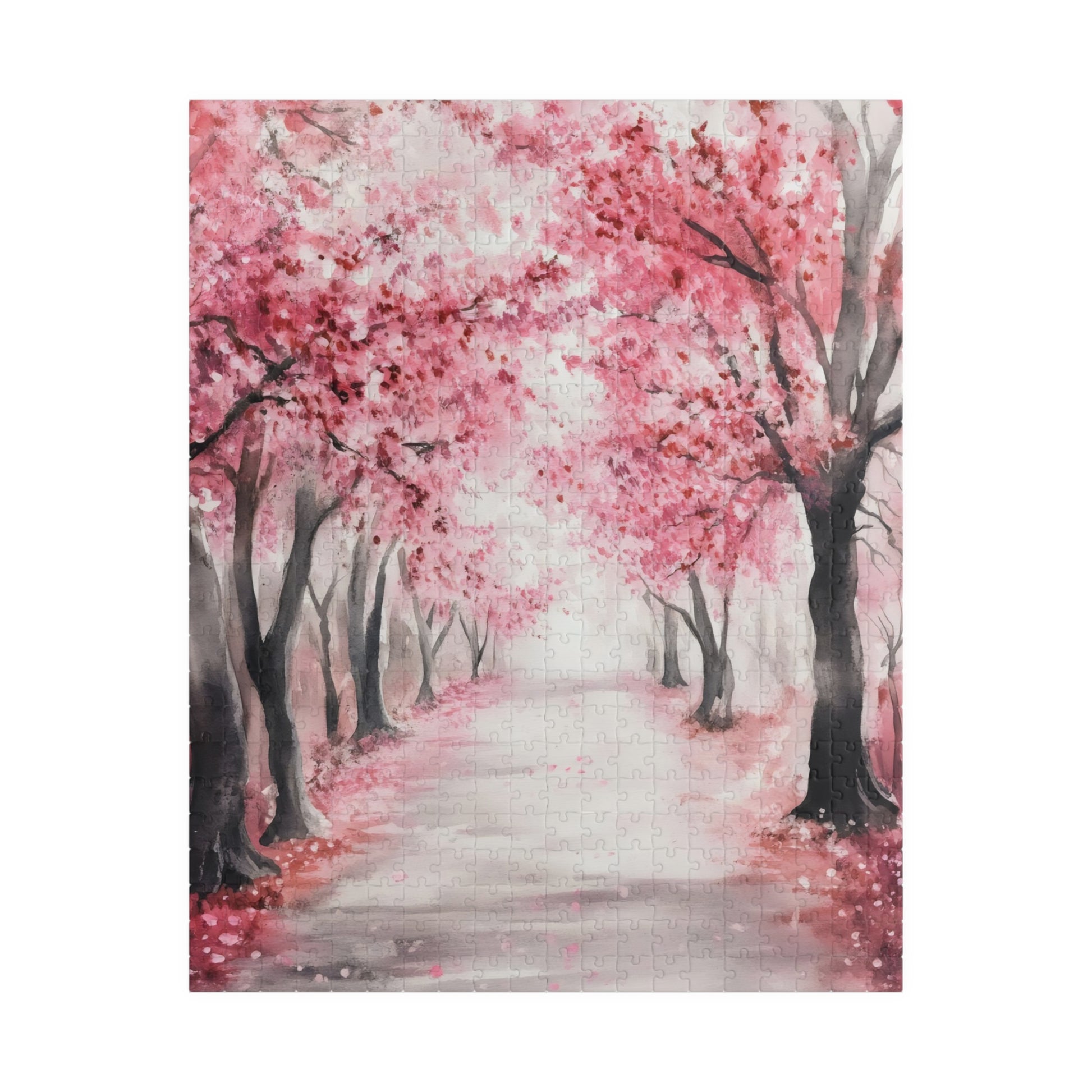 Pink Cherry Blossom Path Scenic Jigsaw Puzzle — alternate puzzle product image 4