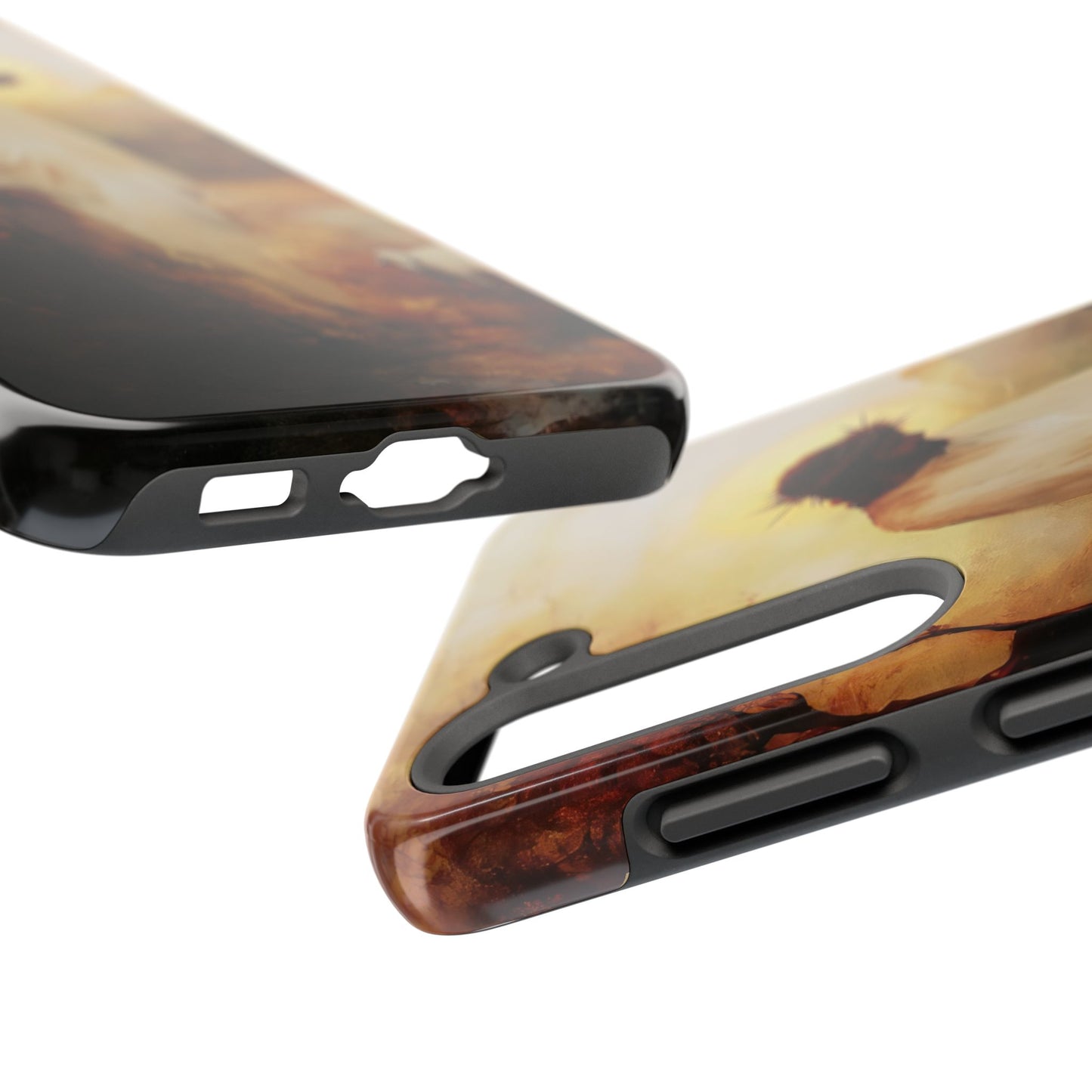 Christian phone case with crown of thorns design and inspirational art, close-up view