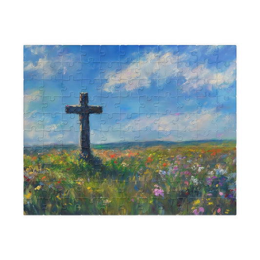 Cross in Wildflower Field Puzzle | Landscape Painting Jigsaw