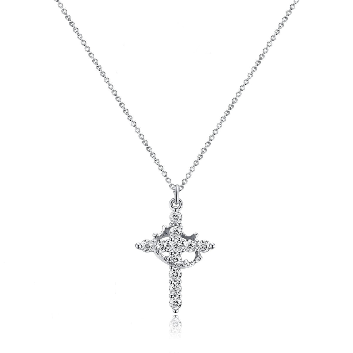 Women's Rotating Cross Crown Pendant Necklace – product view 7