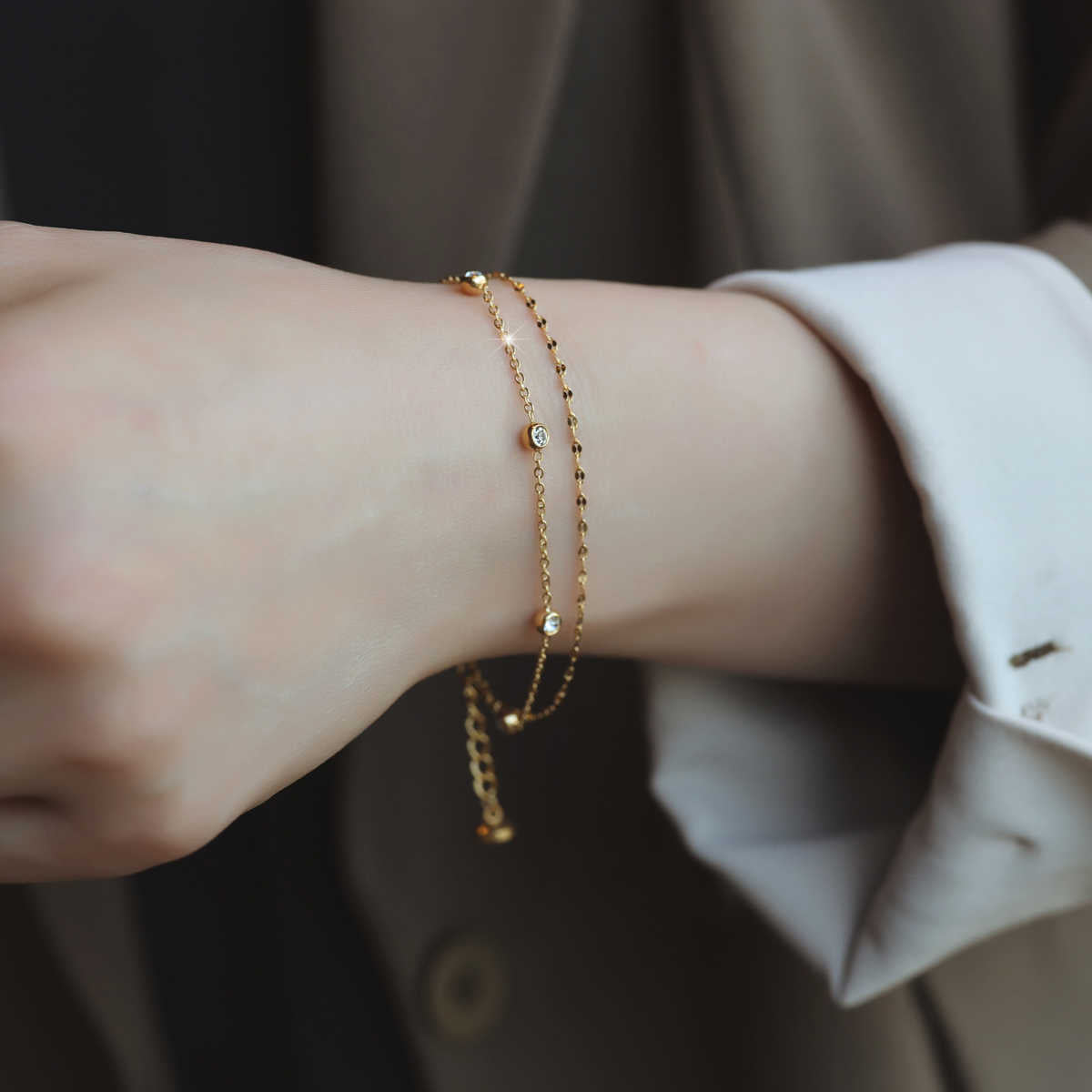 Double Flash Crystal Titanium Steel Bracelet – product view 1