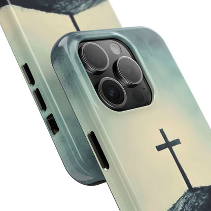 Christian phone case featuring a minimalist cross design on a pastel background