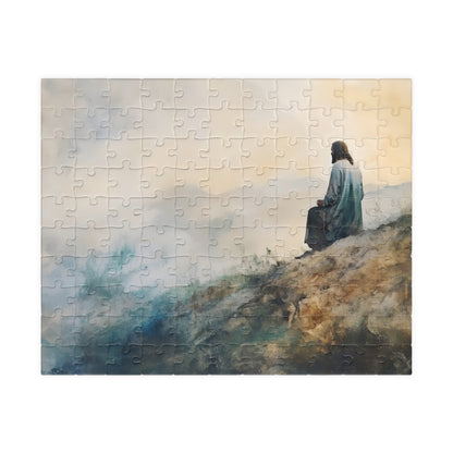 Christian jigsaw puzzle depicting Jesus walking on water beneath a dramatic sky