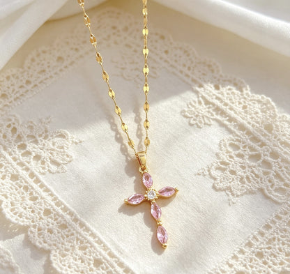 Crystal-Accent Titanium Steel Cross Necklace – product view 8