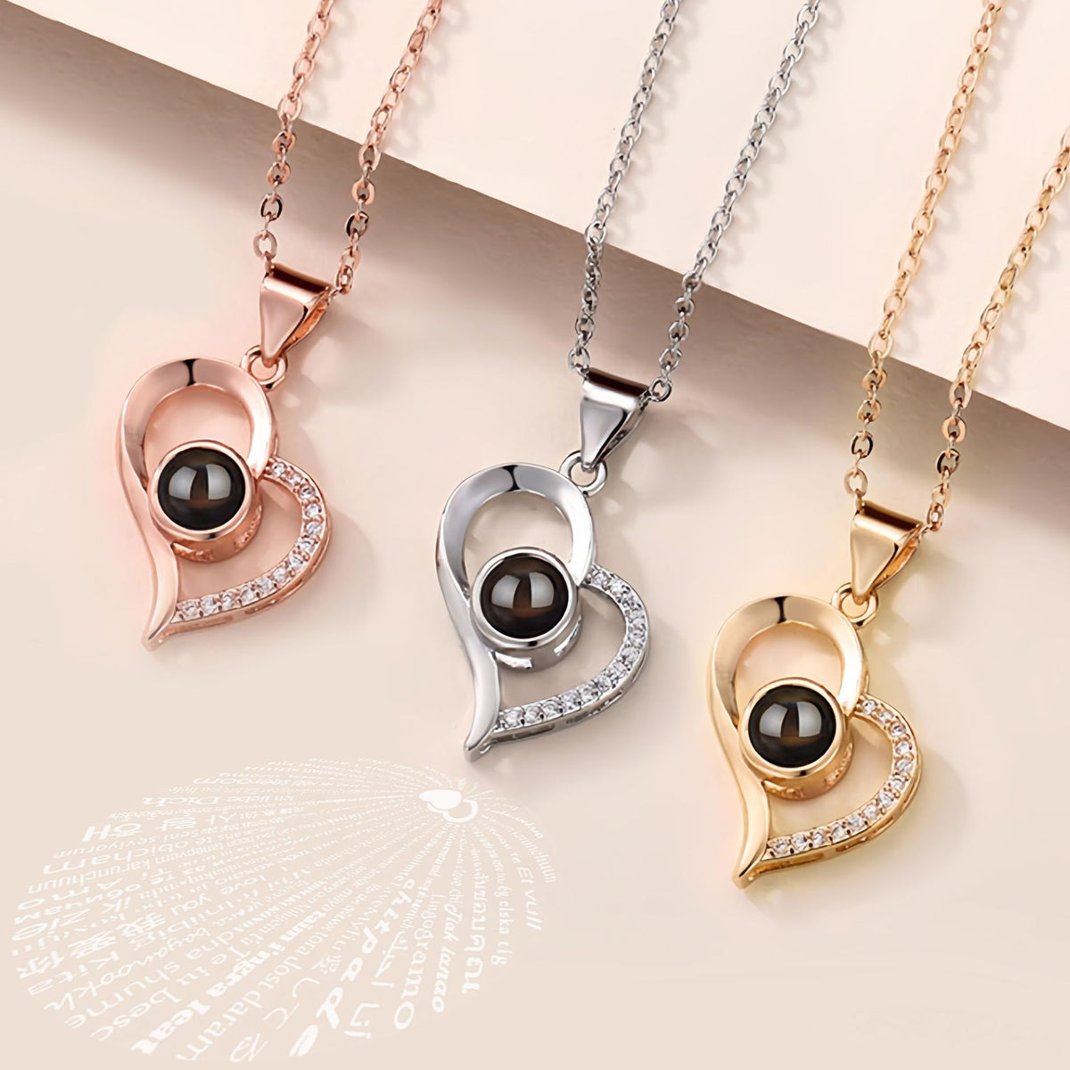 Heart Projection Necklace with Multilingual Message – product view 5
