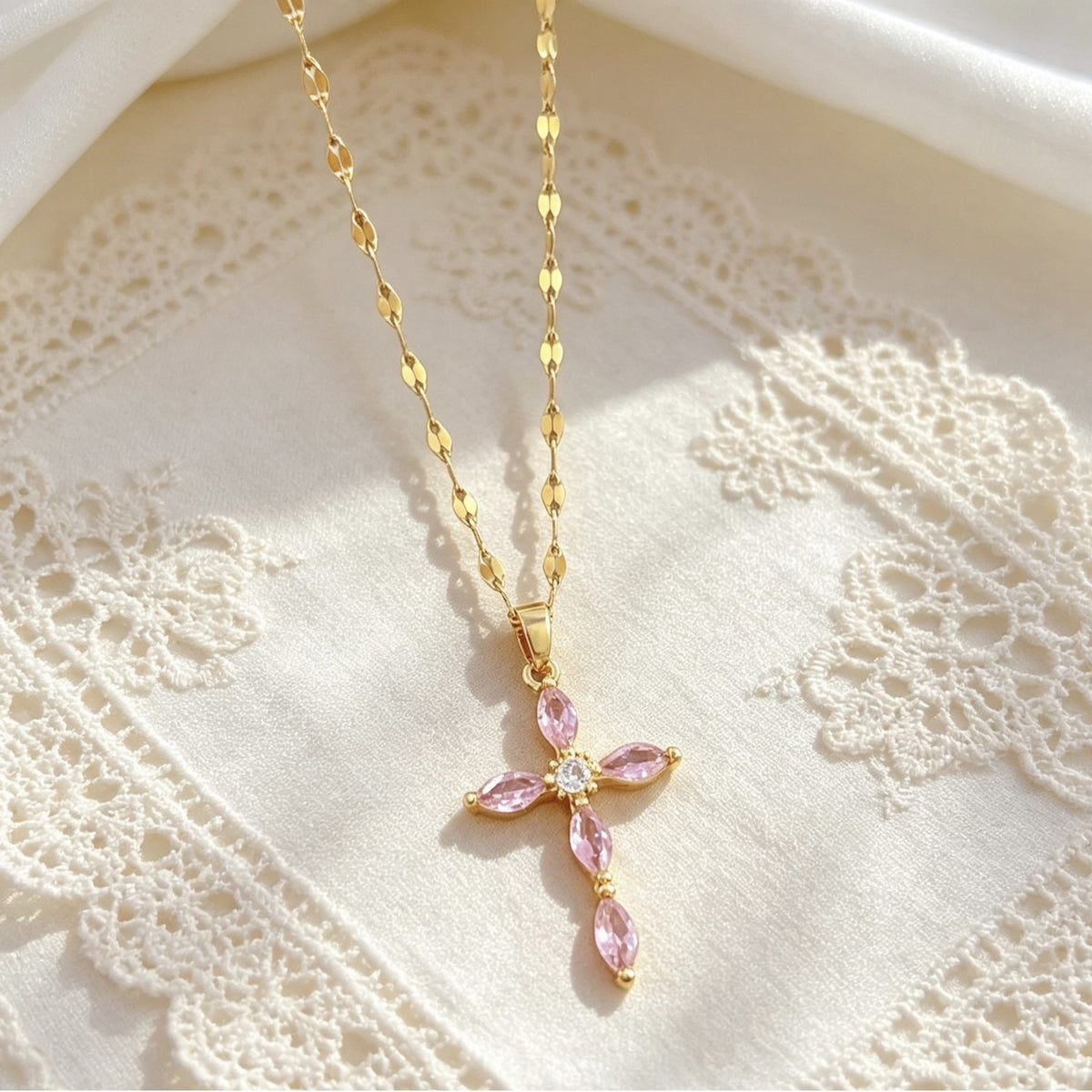 Crystal-Accent Titanium Steel Cross Necklace – product view 4