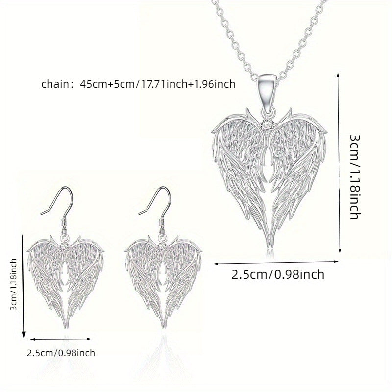 Angel Wing Heart Shape Necklace and Earrings Set – product view 2
