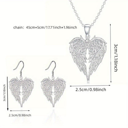 Angel Wing Heart Shape Necklace and Earrings Set – product view 2