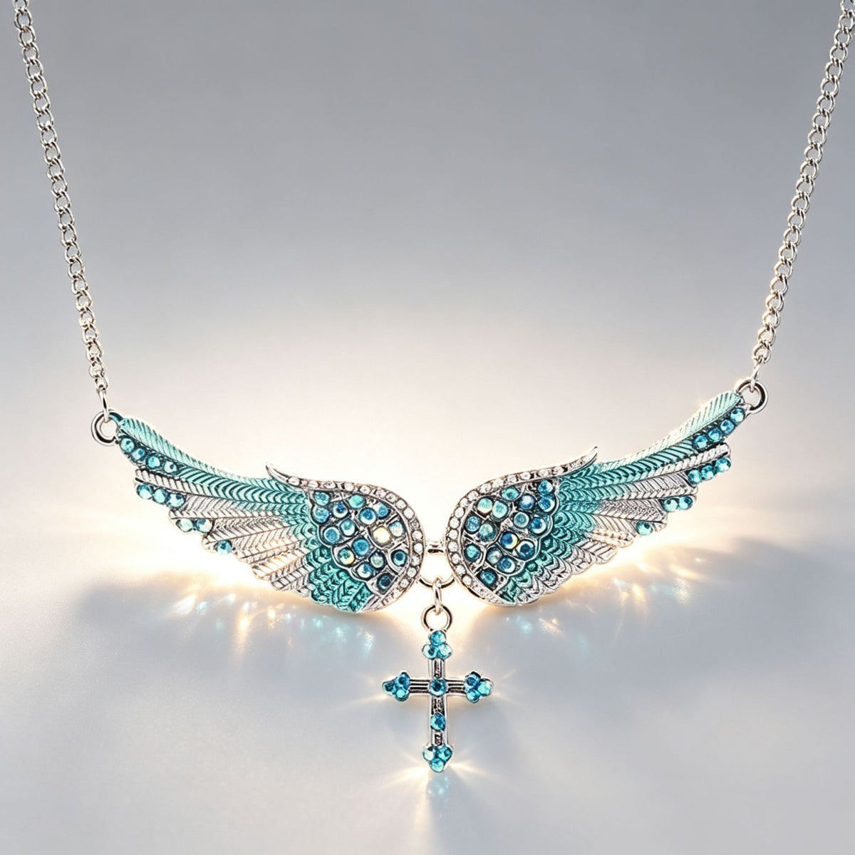 Angel Wing Cross Pendant Necklace – product view 7