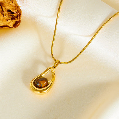 Tiger Eye-Style Teardrop Pendant Necklace – product view 6