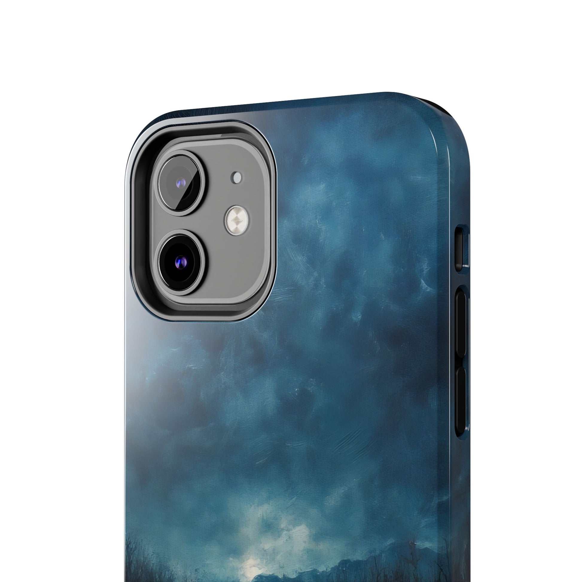 iPhone case with blue abstract sky and nature-inspired design