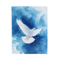 White Dove in Blue Watercolor Sky Velveteen Plush Blanket | Peaceful Bird Throw