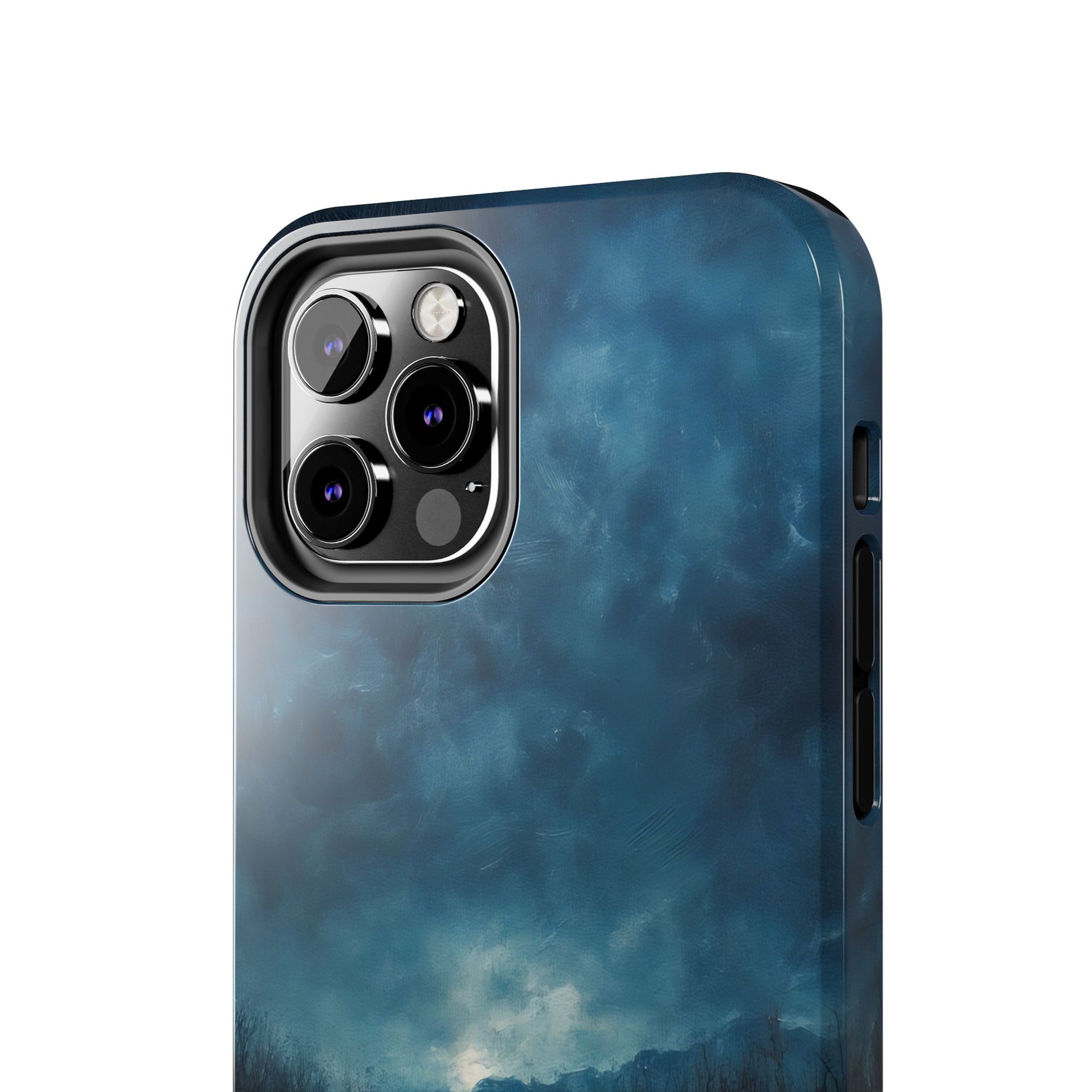 Blue cloudy sky landscape phone case with a serene, spiritual design for modern smartphones