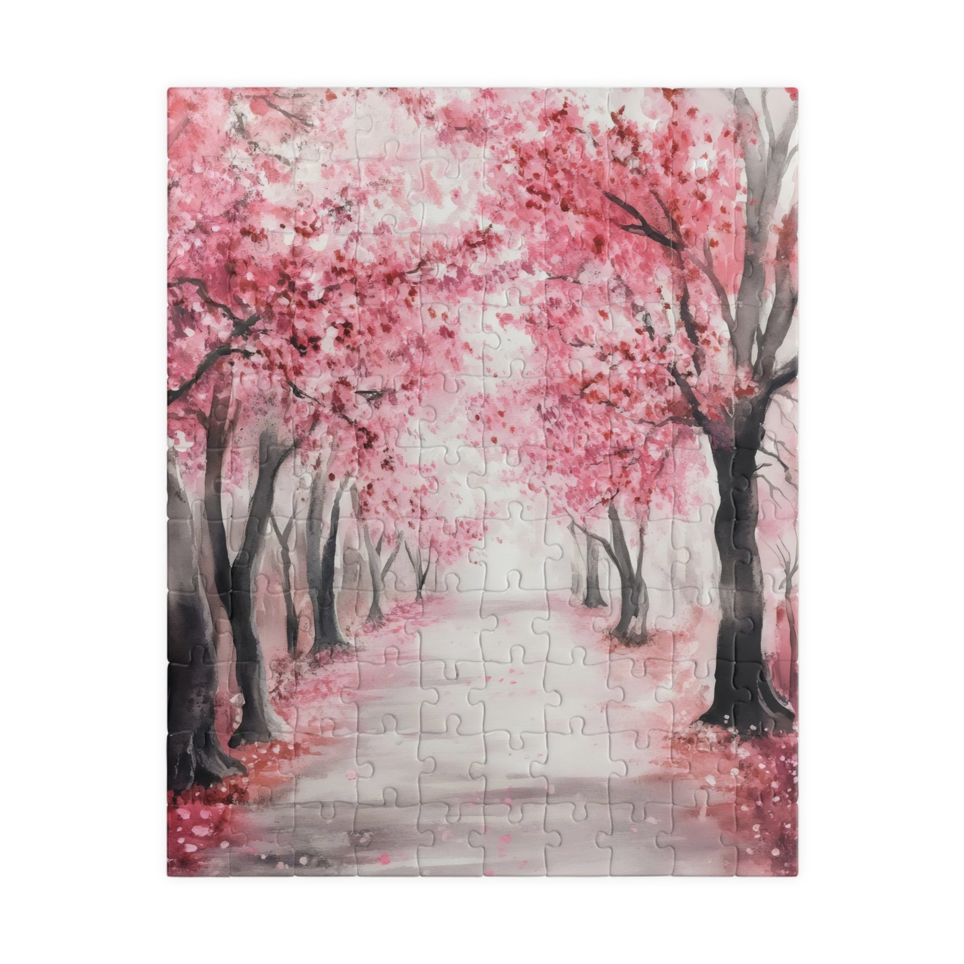 Pink Cherry Blossom Path Scenic Jigsaw Puzzle — alternate puzzle product image 2