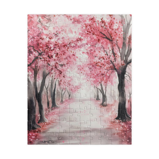 Pink Cherry Blossom Path Puzzle | Scenic Floral Jigsaw