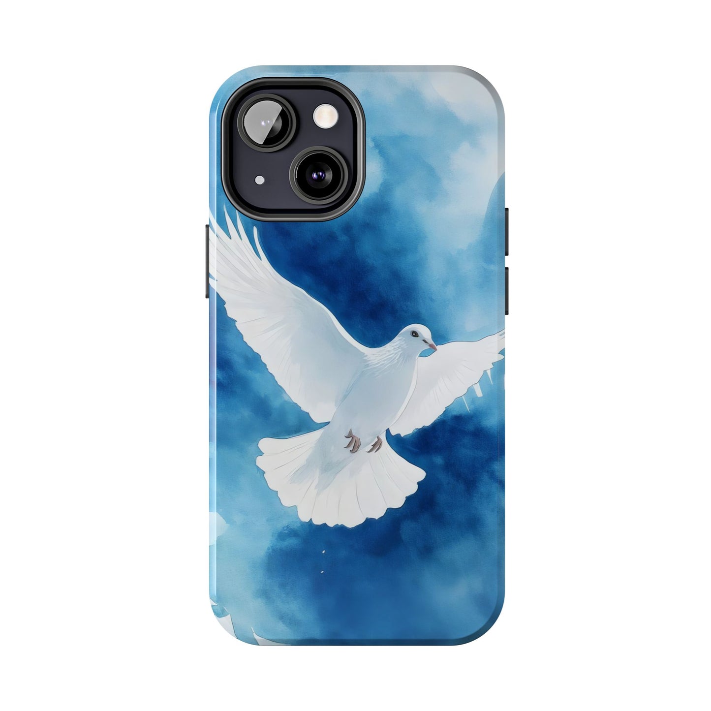 Christian phone case with white dove and watercolor blue sky background