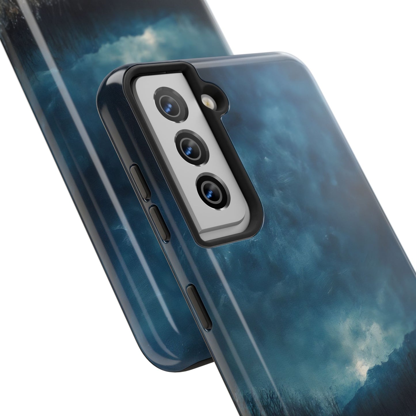 Christian phone case with tranquil blue sky and cloud art, faith-inspired phone accessory