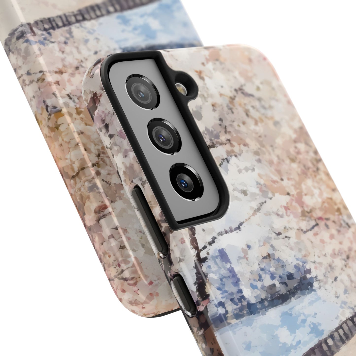 Christian phone case with serene pastel abstract art and tree design, faith-inspired accessory