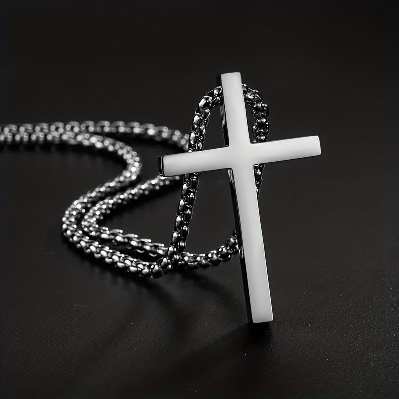 Geometric Cross Titanium Steel Necklace – product view 6