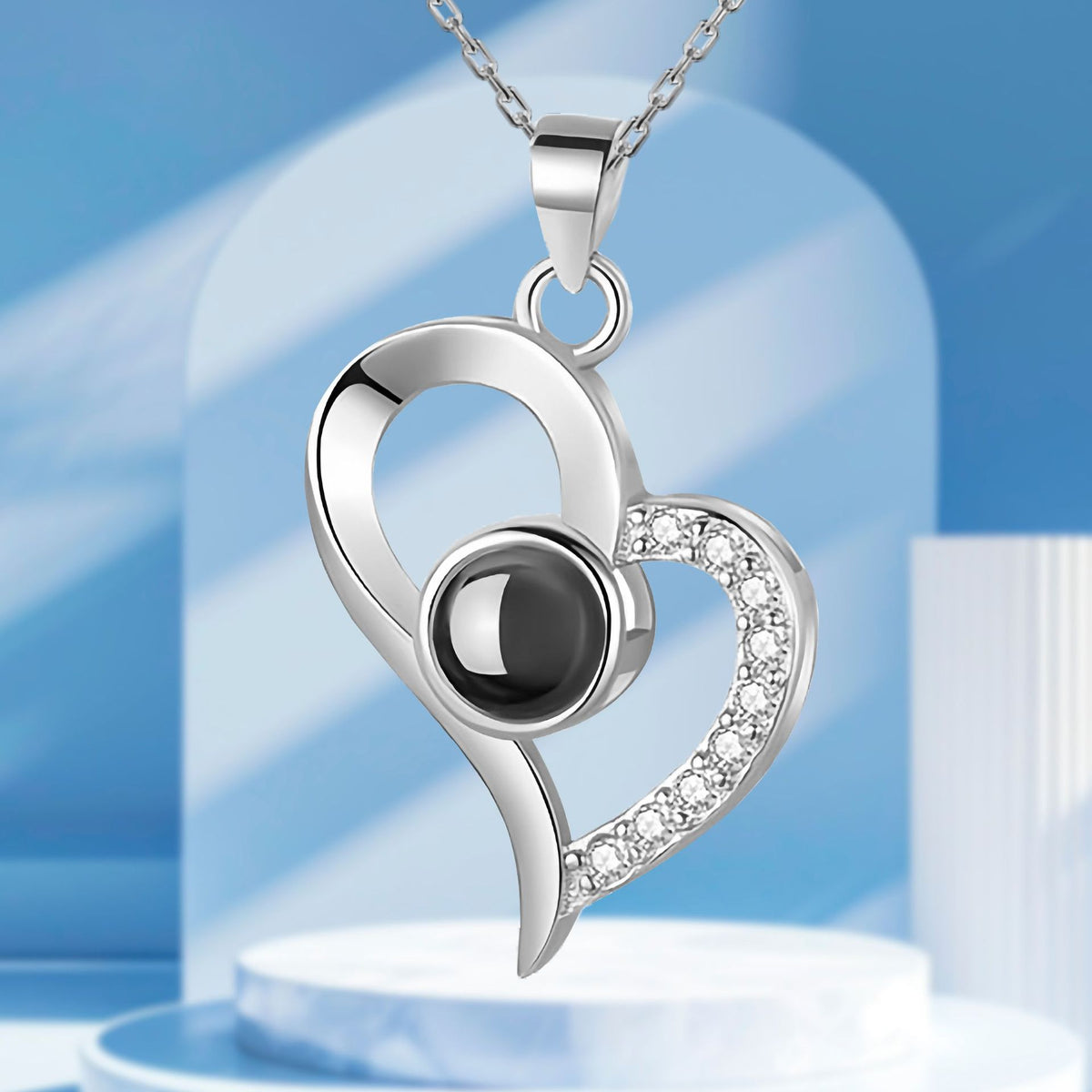 Heart Projection Necklace with Multilingual Message – product view 6