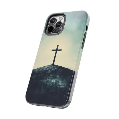 Christian cross hill art phone case with inspirational sunset background