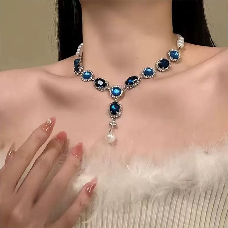 Crystal Water-drop Pendant with Collar Chain – product view 16