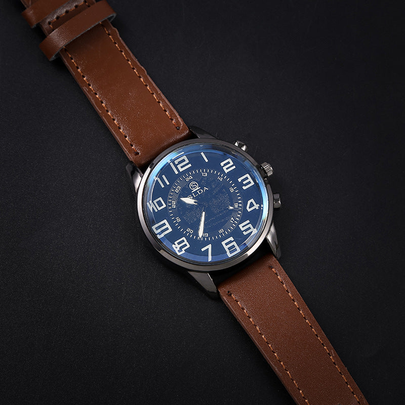 Men's Retro Leather-Strap Quartz Watch – product view 5
