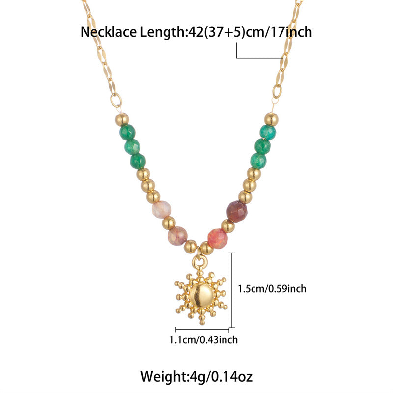 Bohemian Beaded Necklace Stainless Steel Round Colored Crystal – product view 5