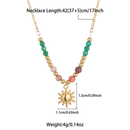 Bohemian Beaded Necklace Stainless Steel Round Colored Crystal – product view 5