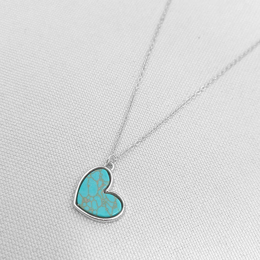 Turquoise heart pendant on a silver-tone chain
