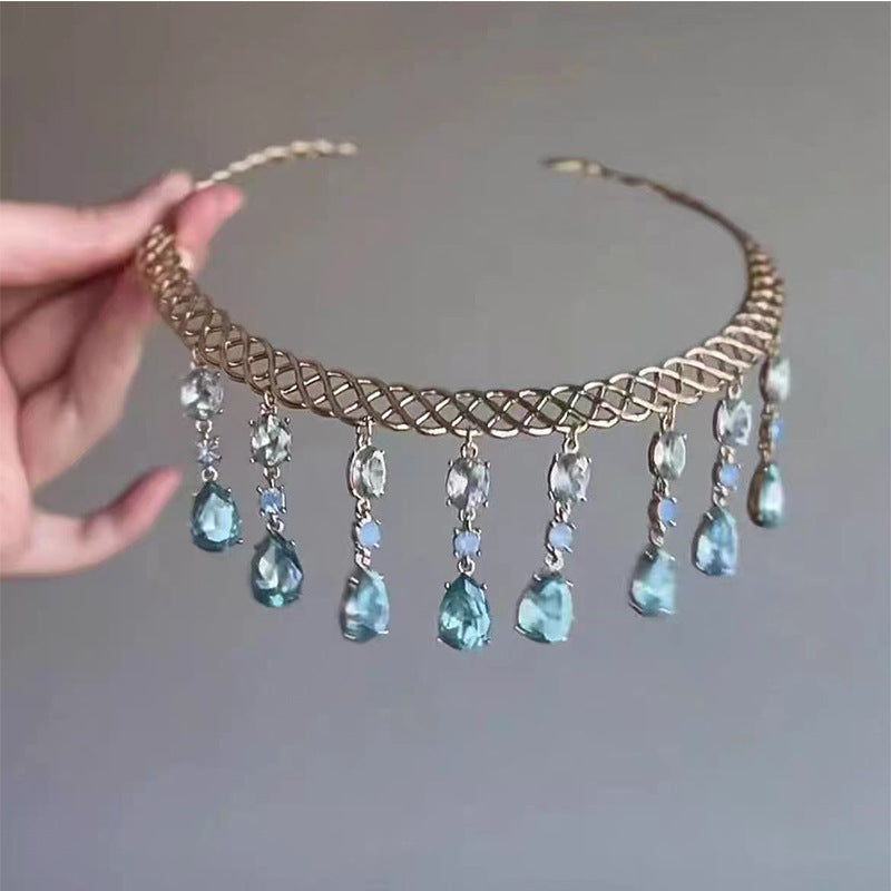 Crystal Water-drop Pendant with Collar Chain – product view 18