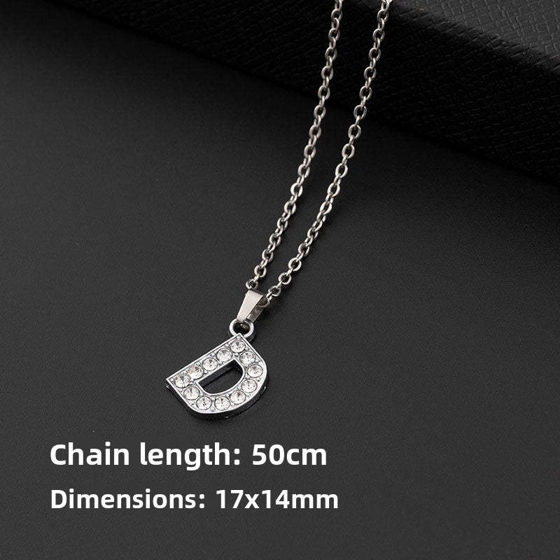 Stainless Steel Letter Necklace with Crystal Pendant – product view 9