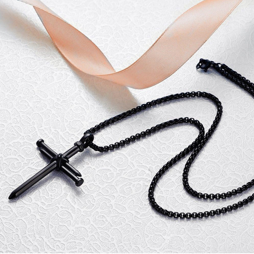 Retro Cross Titanium Steel Necklace – product view 5