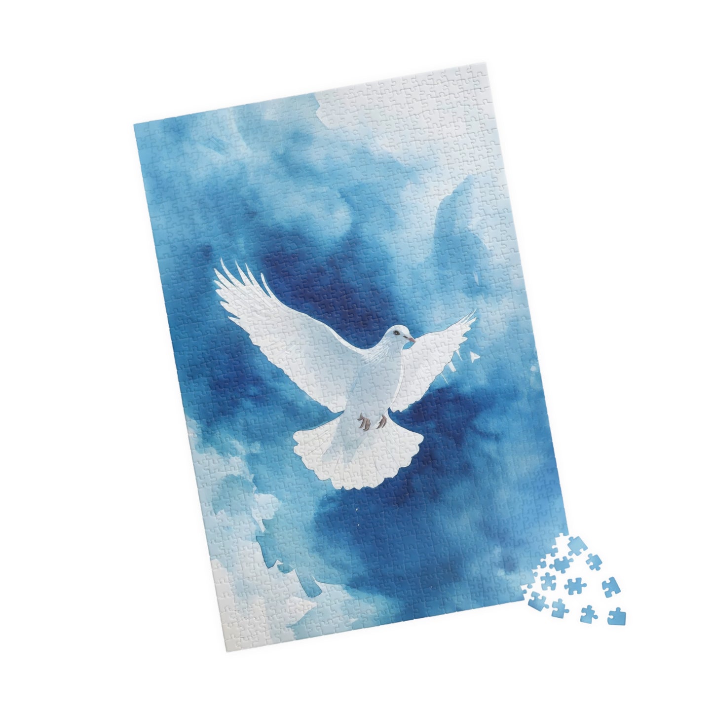 White Dove on Blue Watercolor Sky Puzzle