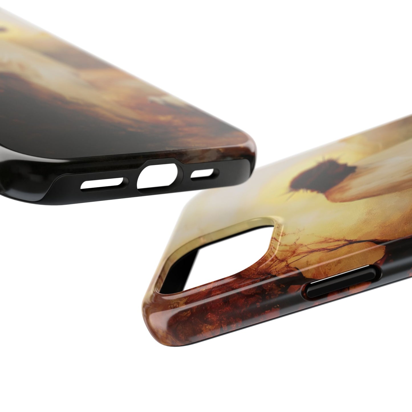 Christian phone case featuring art of Jesus on the cross, close-up view, faith-inspired accessory