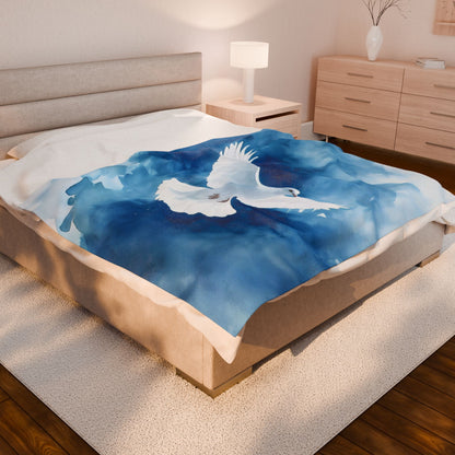 White Dove Blue Watercolor Velveteen Plush Blanket — alternate product mockup
