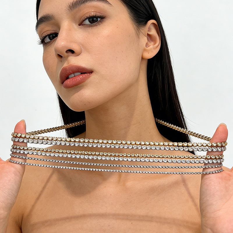 Stainless Steel Rhinestone Tennis Chain Necklace – product view 4