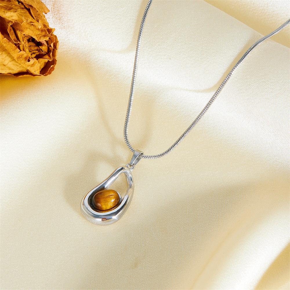 Tiger Eye-Style Teardrop Pendant Necklace – product view 7